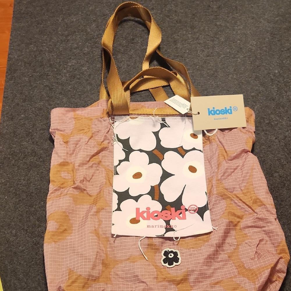 Marimekko Funny Tote Unikko  Pink and Brown - Picture 2 of 6